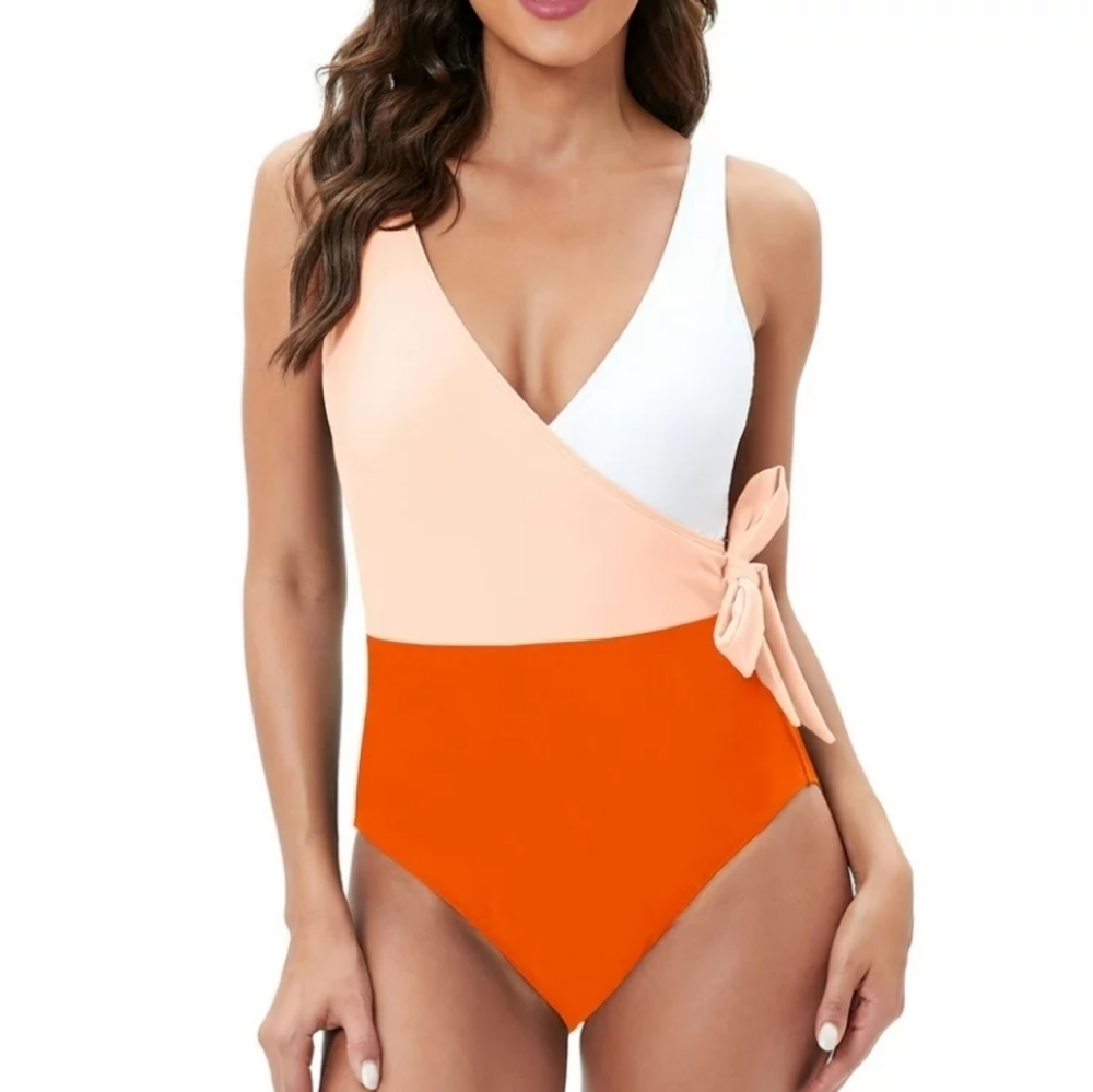 Orange,tan and white one piece swimsuit.M-40 L-40 S-41 L-41 S-30 L-51